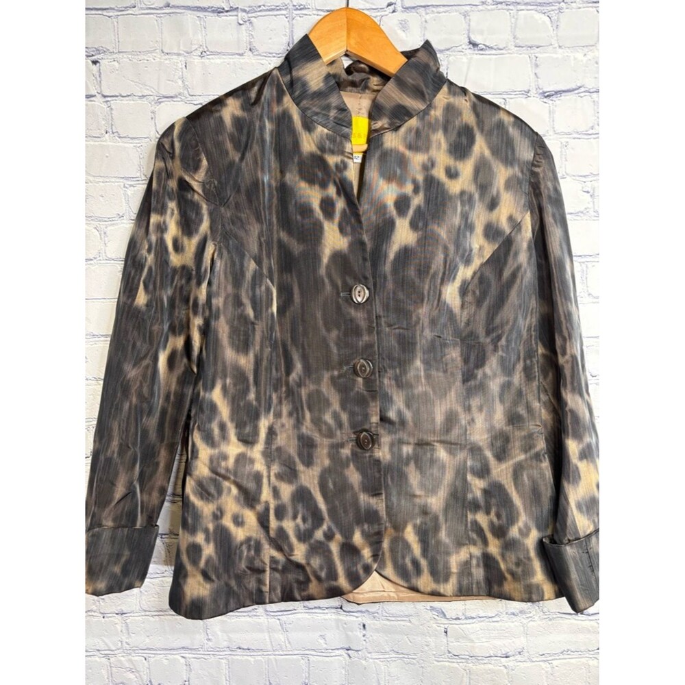 VINTAGE Flores & Flores Classic Rockabilly Leopard Y2K Party Blazer Jacket 12